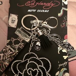 Ed Hardy Black and Silver Rose Key Holder